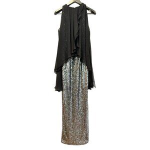 Talbot Runhof Silver Sequin Gown Full Slip Retails $2,234 Women's Size EU38/L